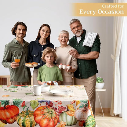 Maison d' Hermine Table Cloth Rectangle Table 100% Cotton 70 x 90 Inches Fall Tablecloth Reusable Everyday Use for Thanksgiving Christmas Decorations Dining Farmhouse Party (Lumina)