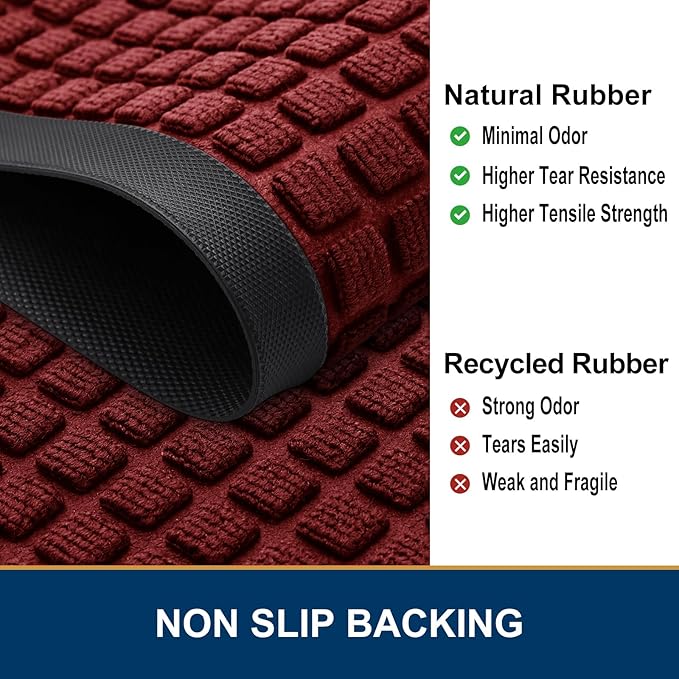 Smiry Front Door Mat Outside Entrance, Heavy Duty Natural Rubber Doormat, Non Slip, Trap Dirt and Moisture, Easy Clean, Low Profile Welcome Floor Mats for Indoor Outdoor Entry, 35x23 Inch, Red