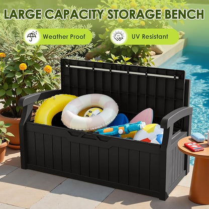 Greesum 80 Gallon Outdoor Storage Bench, Deck Box, Dark Black | - Image 6