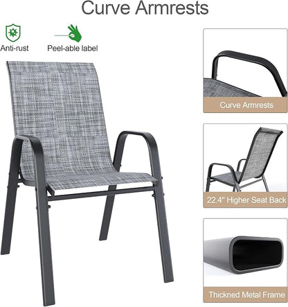 Outdoor Patio Chairs Set of 6 Stackable Dining Chairs All-Weather Textilene - Image 9