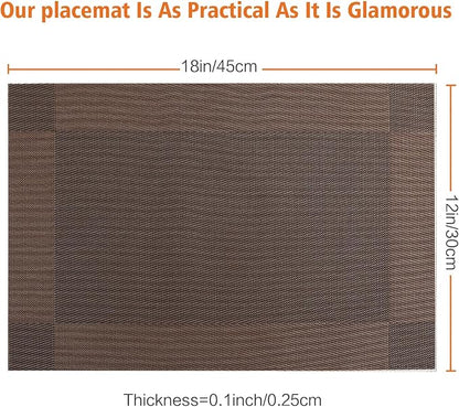 Placemats Set of 8,Washable,Heat and Stain Resistant Indoor/Outdoor Place mats,Vinyl Woven Non Slip Table Mats for Restaurant Table Protection,PVC Placemats(Brown,8PCS)