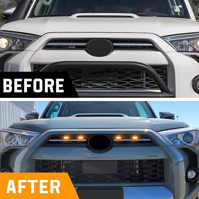 SEVEN SPARTA 4 PCS Grill Led Lights Compatible with Toyota 4Runner 2020-2024, Including SR5, TRD Sport, Off-Road, Premium and Limited Grille, Fuse and Instruction Included (Amber)