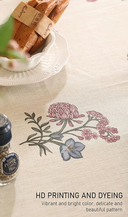 ISAENNE Designer Linen Light Beige Square Tablecloth,French Colorful Floral Table Cloth,Fall Stain Resistant Decor Tablecloths for Dining Thanksgiving Christmas Kitchen,67"*67"-Helena E