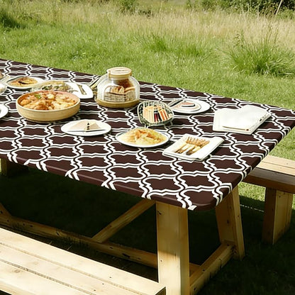 Rectangle Picnic Table Cloth, Elastic Waterproof Fitted Vinyl Tablecloths for 4 Foot Tables, Wipeable Flannel Backed Table Covers for Dining, Camping, Outdoor(Black,24"x48")