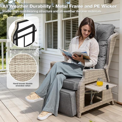 2 Pieces Outdoor Recliner with Adjustable Backrest and Footrest, PE Rattan - Image 4
