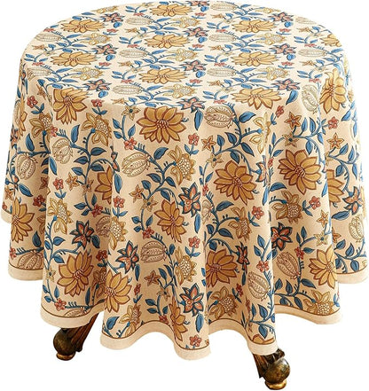 ISAENNE Designer Bohemian Floral Round Tablecloth,Linen Colorful Table Cloth,Wrinkle Resistant Decor Tablecloths for Dining Thanksgiving Kitchen Party Christmas,Diameter 67"-Estevan B
