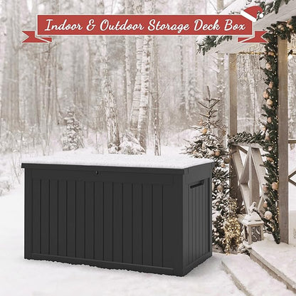 NUNU LAB 230 Gallon Outdoor Storage Box, Large Resin Deck Box with Lockable Lid, Waterproof & UV-Resistant Patio Storage Bin for Garden Tools, Pool Accessories & Furniture, Black