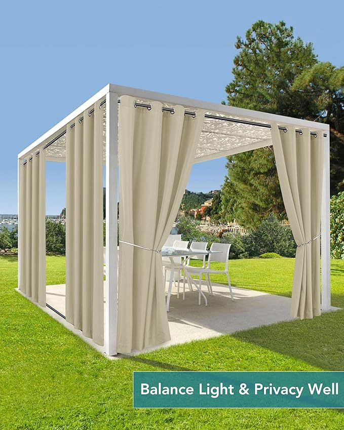 Windproof Outdoor Curtains for Patio Waterproof 4 Pcs 110x95 In Cream | Grommet - Image 5