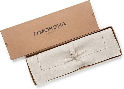D'Moksha Homes Linen Light Natural Table Runner 90 Inches Long - Classic Hemstitch 100% Pure Linen Dining Table Runner 14 x 90 Inch for Valentines, Spring, Easter