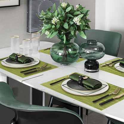 Woven Vinyl Placemats Set of 8 Wipe Clean PVC Heat Resistant Place Mats Durable Waterproof Stain Resistant Indoor Outdoor Table Mats (Teal)