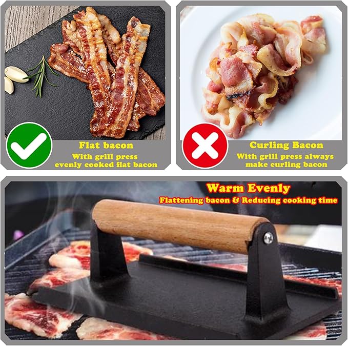 Smash Burger Press Kit 56 Pcs,grill press,7.9 Inch Cast iron hamburger smasher tool,Wood Handle Grill Press with and Griddle Accessories,Barbecues and Tailgates