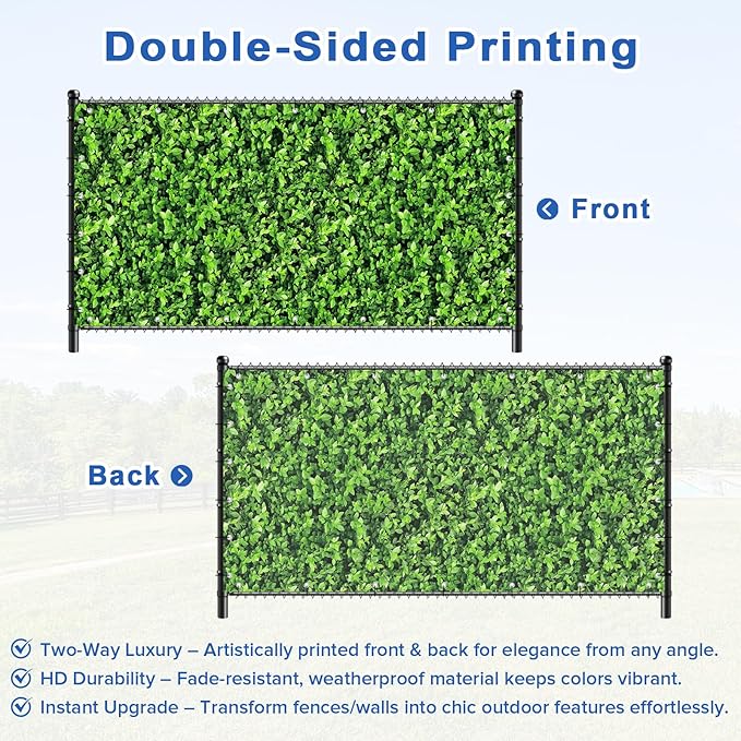 UPGRADE 4'x35'Customized PVC Privacy Fence Screen with Green Leaves Print – Outdoor Waterproof Patio Privacy Cover for Yard, Balcony, Garden Fence Decoration