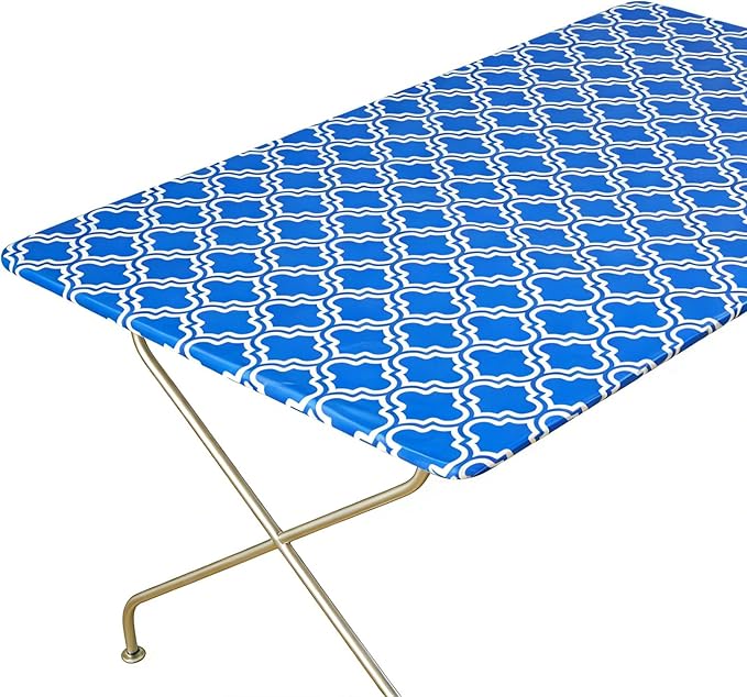 Rectangle Picnic Table Cloth, Elastic Waterproof Fitted Vinyl Tablecloths for 6 Foot Tables, Wipeable Flannel Backed Table Covers for Dining, Camping, Outdoor(Blue,36"x72")