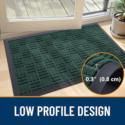 OLANLY Front Door Mat Outside Entrance 47x17, Absorbent, Heavy Duty Sturdy Natural Rubber Doormat Indoor Outdoor, Non-Slip, Stain and Fade Resistant, Low Profile Floor Mat for Entryway, Black Green