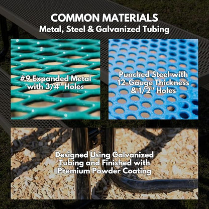 COATEDOUTDOORFURNITURE Heavy-Duty Portable Outdoor Picnic Table with Umbrella Hole, Punched Steel Patio Dining Furniture Made in America (46" Round Top, Light Blue)