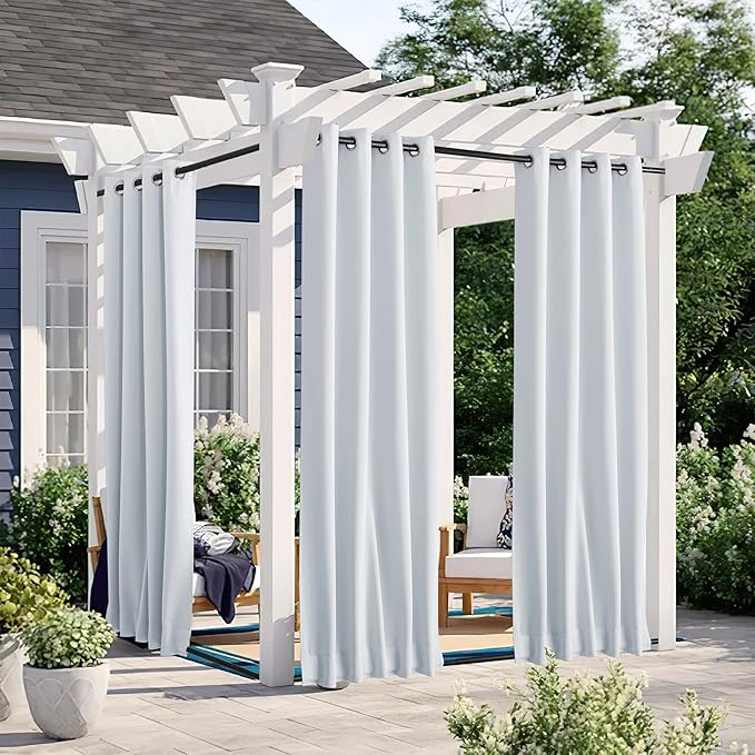 NICETOWN 2 Panels Outdoor Curtains Waterproof Bottom Fixed W46xL90 White | by NICETOWN