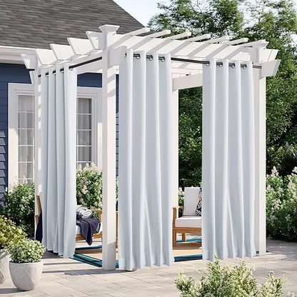 NICETOWN 2 Panels Outdoor Curtains Waterproof Bottom Fixed W46xL90 White | by NICETOWN