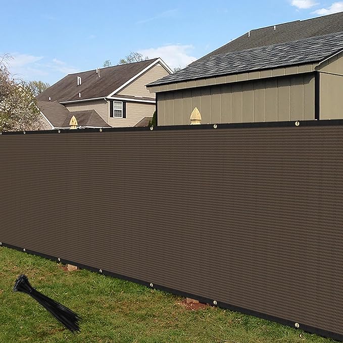 ECOOPTS 8'x13' Privacy Fence Screen Windscreen with Copper Grommets, Fit for Commercial Fence and Residential Garden Outdoor 90% UV Blockage, Cable Zip Ties Included (Brown)