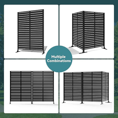 Modern Shade Metal Privacy Screen Outdoor 72" H x 48" W, Stable & Durable Privacy Fence Panels for Instant Privacy & Space Division, Freestanding Decorative Patio Screens for Outdoor, Black (4 Panel)