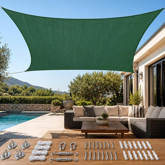 Quictent Sun Shade Sail for Patio w/Hardware Kit 185GSM 20x20ft Green | Square by QUICTENT