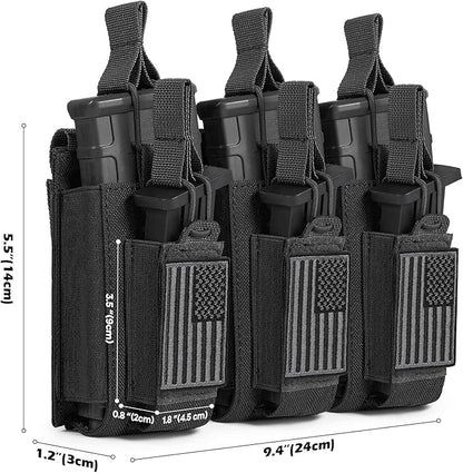 Open-Top Single/Double/Triple Molle Mag Pouch for 5.56mm M4 M16 AK AR Glock M1911 9mm Elastic Rifle Magazines Pistol Mag Pouches Holder Carrier with USA Flag Patch