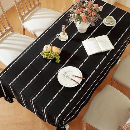 Chassic 60 x 84 inches Farmhouse Style Linen tablecloths, Wrinkle Resistant Washable Dining Room Table Cloths for Rectangle Tables - Hemstitch Black