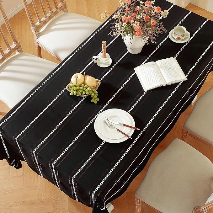 Chassic Farmhouse Style Linen tablecloths, Wrinkle Resistant Washable Dining Room Table Cloths for Small Rectangle Tables - 54 x 72 inches, Hemstitch Black
