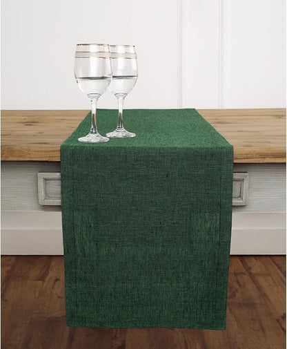 Solino Home Linen Table Runner 36 Inches - 100% Pure Linen Forest Green Table Runner 14 x 36 Inch Ideal for Dresser and Coffee Tables - Athena - Winter, Easter, St Patricks Day