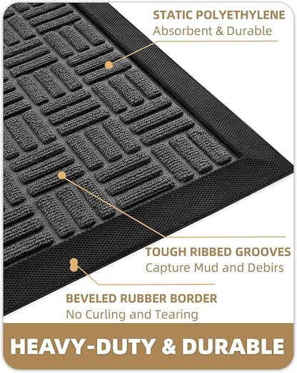 Color&Geometry Front Door Mat Outside Entrance, Heavy Duty Non Slip Low Profile Doormat for Entryway, Trap Dirt and Moisture Welcome Mats All-Weather, Easy Clean, Patio, Garage, 24"x36" Grey
