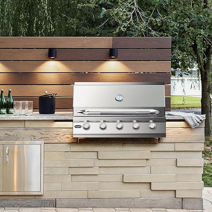 Hygrill 40-Inch Built In Grill, Stainless Steel 5-Burner Grill Head for Outdoor Kitchen, Liquid Propane