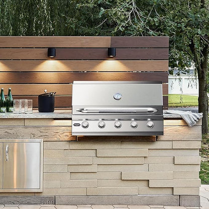 Hygrill 40-Inch Built In Grill, Stainless Steel 5-Burner Grill Head for Outdoor Kitchen, Liquid Propane