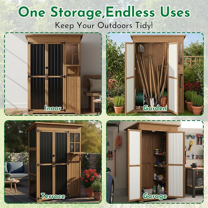 Ketive Outdoor Storage Cabinet, Large Wood & Metal Garden Shed - Image 7