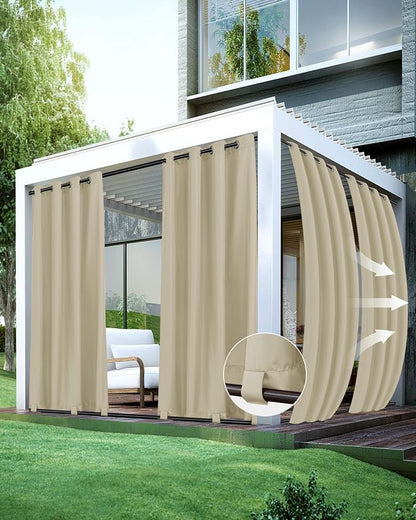 Windproof Outdoor Curtains for Patio Waterproof 4 Pcs 54x95 In Cream | Grommet by HolidayIdeas