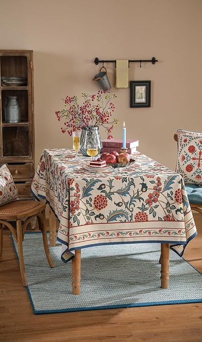 patdrea Designer Vintage Linen Tablecloth for Rectangle Table,French Soft Durable Floral Tablecloths,Colorful Table Cover for Kitchen Dining,Parties,Christmas,Thanksgiving,Party,55"x79"-Puno