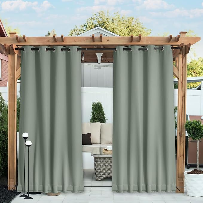 NICETOWN 2 Panels Thermal Outdoor Curtains Windproof W52xL72 Sage Green | by NICETOWN