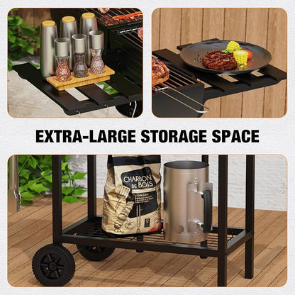 Extra Large Charcoal Barbecue Grill, 871 Sq. In. Cooking Space, Outdoor Barrel BBQ Grill with 2 Foldable Side Tables for Outdoor Backyard Patio Picnic Parties Camping, Black