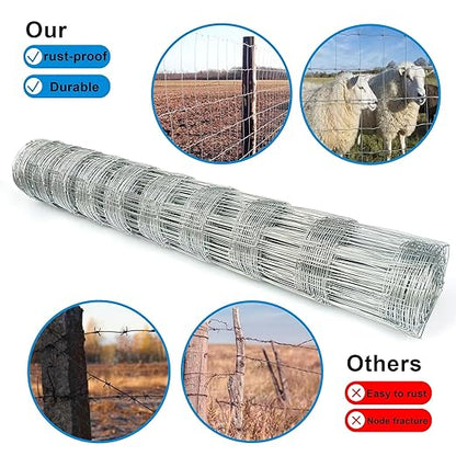 Farm Fence 5ft x 164ft Heavy Zinc Coating Cattle Fence,Galvanized Field Wire Fencing Deer Fence,Goat Fence,Hog Wire Fencing for Yard Livestock & Animals Protection