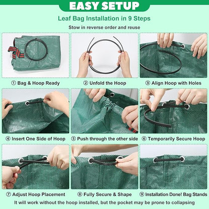 72 & 32 Gallon Reusable Yard Waste & Lawn and Leaf Bags with Handles - Tear Resistant PP Garden Trash Bags for Seasonal Cleanup, Patio, Lawn & Leaf Collection, Grass Clippings, Collapsible with Gloves