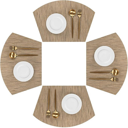 SHACOS Wedge Shape Placemats Set of 4 Woven Vinyl Round Table Placemat Curved Place Mats Wipe Clean Dining Table Mats Home Table Decor (4, Tan)