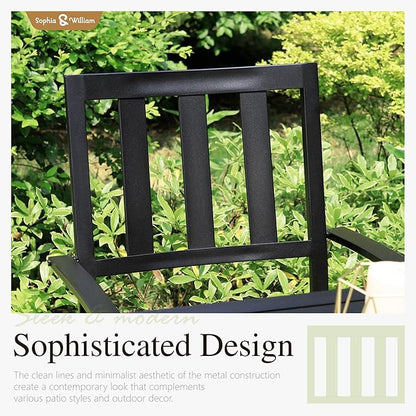 Sophia & William Patio Table and Chairs Set, Outdoor Dining Set for 4, 5 Piece Metal Patio Furniture, 37" Black Square Table(Stripe)