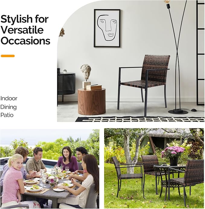 VINGLI Stackable Wicker Chairs Outdoor Dining Chairs Set of 2, All-Weather - Image 7