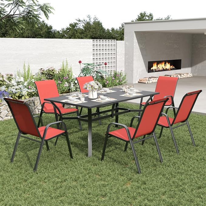 Patio Dining Chairs Set of 6 Outdoor Stackable Dining Chairs - Image 9