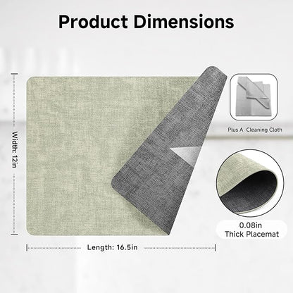 Faux Leather Vinyl Placemats Set of 6 Wipeable Heat Resistant Place Mats 100% Washable - Waterproof - Anti Slip Reversible Table Mats for Kitchen/Dining/Party, 12" x 16.5", Grass Green & Black