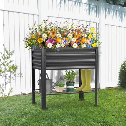 Raised Garden Bed with Legs and Shelf, Standing Raised Beds - Image 7