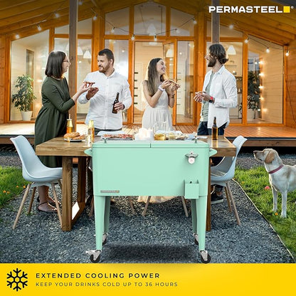 Permasteel 80 Quart Party Cooler, Rolling Ice Chest with Wheels and Handles for Indoor Outdoor Patio