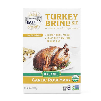 San Francisco Salt Company Organic Turkey Brine Kit – 13 oz Garlic & Rosemary Blend with BPA-Free Brine Bag – Certified Organic & Kosher Seasoning for Whole, Smoked, Oven-Roasted, or