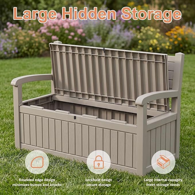 100 Gallon Outdoor Storage Bench Deck Box Waterproof Resin Lockable UV - Image 5