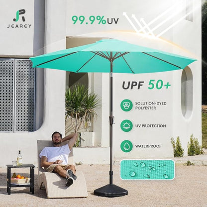 JEAREY 9FT Outdoor Patio Umbrella, Market Umbrella, Teal | Outdoor Table - Image 3