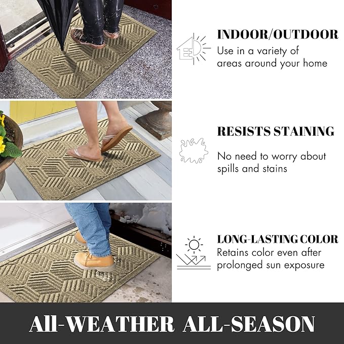 Yimobra Extra Large Door Mat 60x32, All-Season Waterproof Outdoor Mats for Front Door Entrance with Drainage Holes, Heavy Duty Non-Slip Doormat for Garage Patio Entryway Indoor, Beige