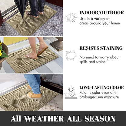 Yimobra Extra Large Door Mat 60x32, All-Season Waterproof Outdoor Mats for Front Door Entrance with Drainage Holes, Heavy Duty Non-Slip Doormat for Garage Patio Entryway Indoor, Beige